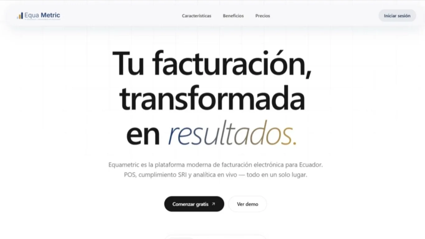 Portada de Equametric, plataforma de facturación electrónica para Ecuador con POS y cumplimiento SRI